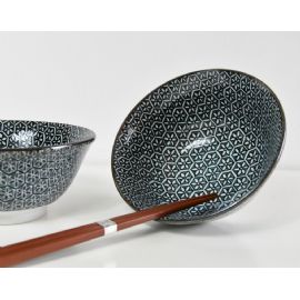 Set misek s hůlkami Made in Japan Geometric Flower On Grey 2 ks, 500 ml, keramika, handmade