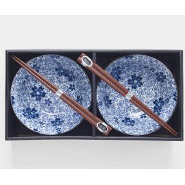 Set misek s hůlkami Made in Japan Blue Blossom 2 ks, 500ml, keramika, handmade