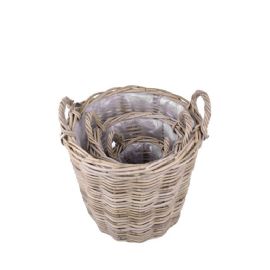 Proutěný obal na květináč s uchy a igelitovou výplní, výška bez uch 20cm, s uchama 26cm, průměr 18cm (vnitřní 14cm)