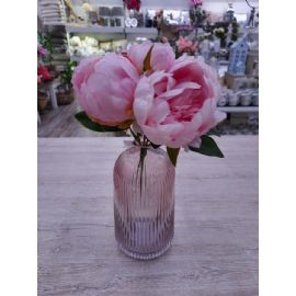 Skleněná váza J-line Ridges 9x9x17cm, růžová