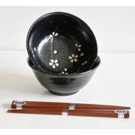 Set misek s hůlkami Made in Japan Black 2 ks, keramika, handmade