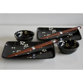 Set 2 misek a 2 talířů s hůlkami Made in Japan Black 4 ks, keramika, handmade