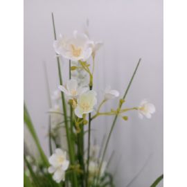 Umělá květina Gasper travina svazek s květinymi 64cm, zelená, bílá