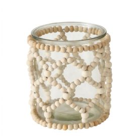 Skleněný svícen Beads výška 15 cm, průměr 11 cm, sklo, dřevo