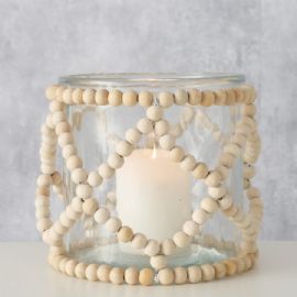 Skleněný svícen Beads výška 12cm, průměr 11cm, sklo, dřevo