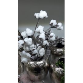 Dekorační zimní umělá květina bavlník s mrazem 46cm