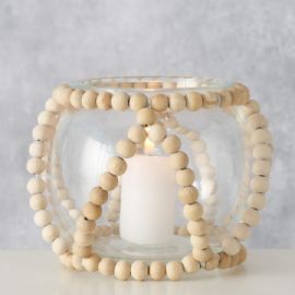 Skleněný svícen Beads výška 10cm, průměr 13cm, sklo, dřevo
