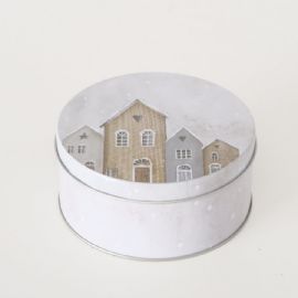 Vánoční plechová dekorační dóza Houses M- 16x6,5cm