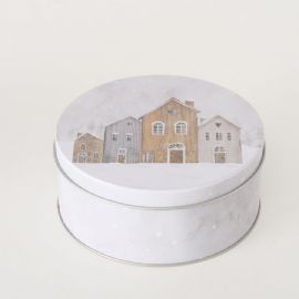 Vánoční plechová dekorační dóza Houses M- 16x6,5cm