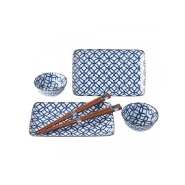 Set 2 misek a 2 talířů s hůlkami Made in Japan, 4 ks, keramika, handmade