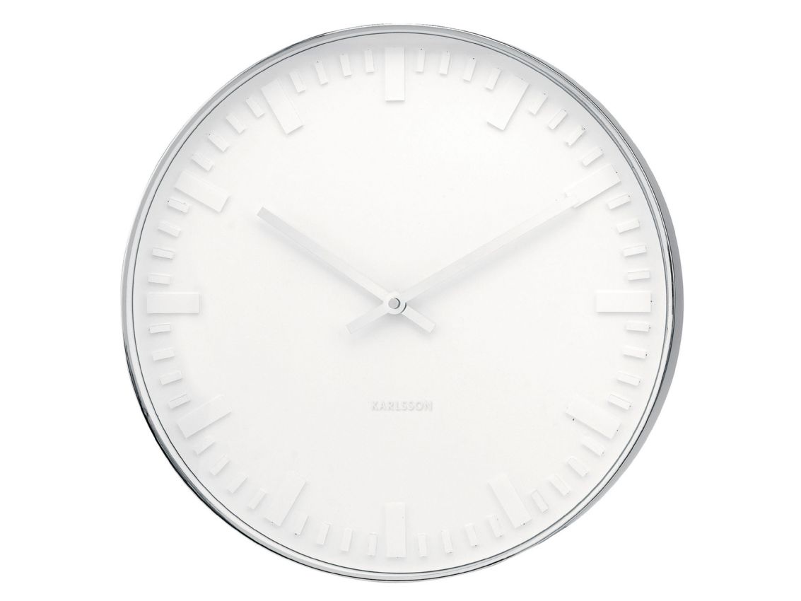 Nástěnné hodiny Karlsson, bílá, leštěná ocel D 37,5cm, H 6cm, 1 AA baterie