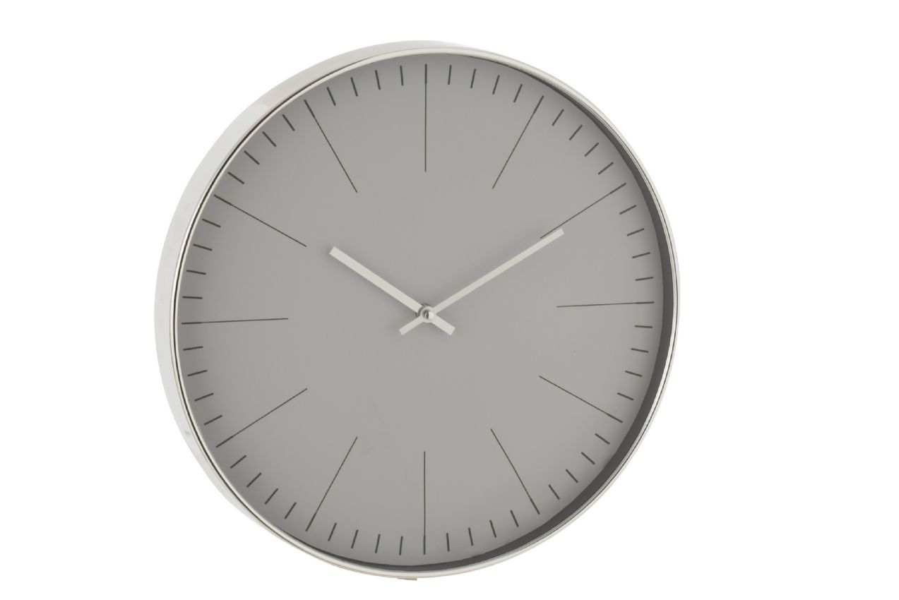Nástěnné hodiny J-line stříbrné 40cm, šířka 4,5cm, šedá, plast